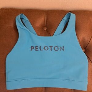 Peloton Light Blue Scoop Neck Sports Bra with Logo
